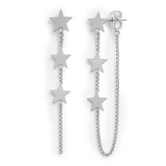 Arete Largo con Estrellas Lisas y Cadena Cubana Hecho a Mano Plata .925