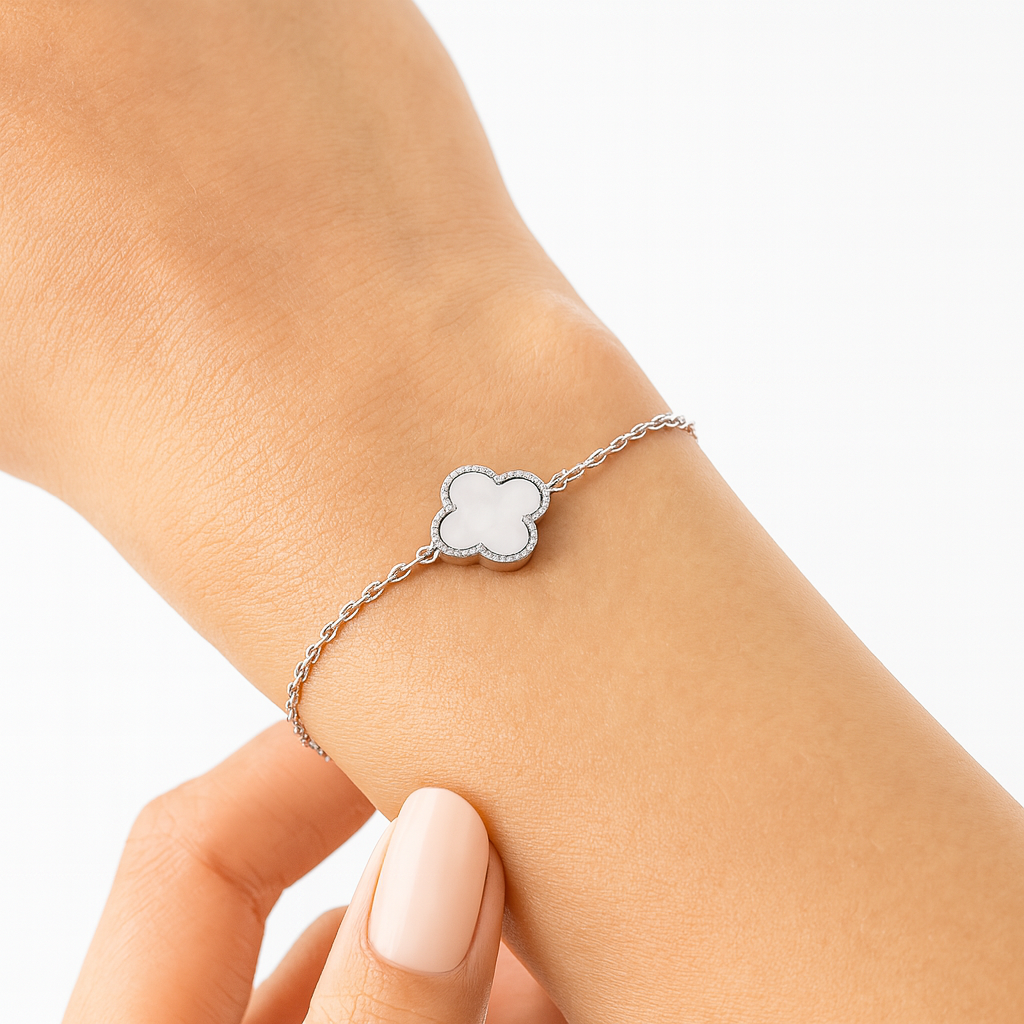 Pulsera Flor Inspirada Van C con Piedras Naturales Plata .925 con Rodio