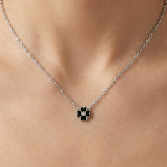 Collar Trebol con Circonia Piedras Naturales Plata .925 con Rodio
