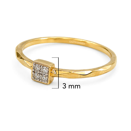 Anillo Cuadrado Cuatro Circonias Oro 10K