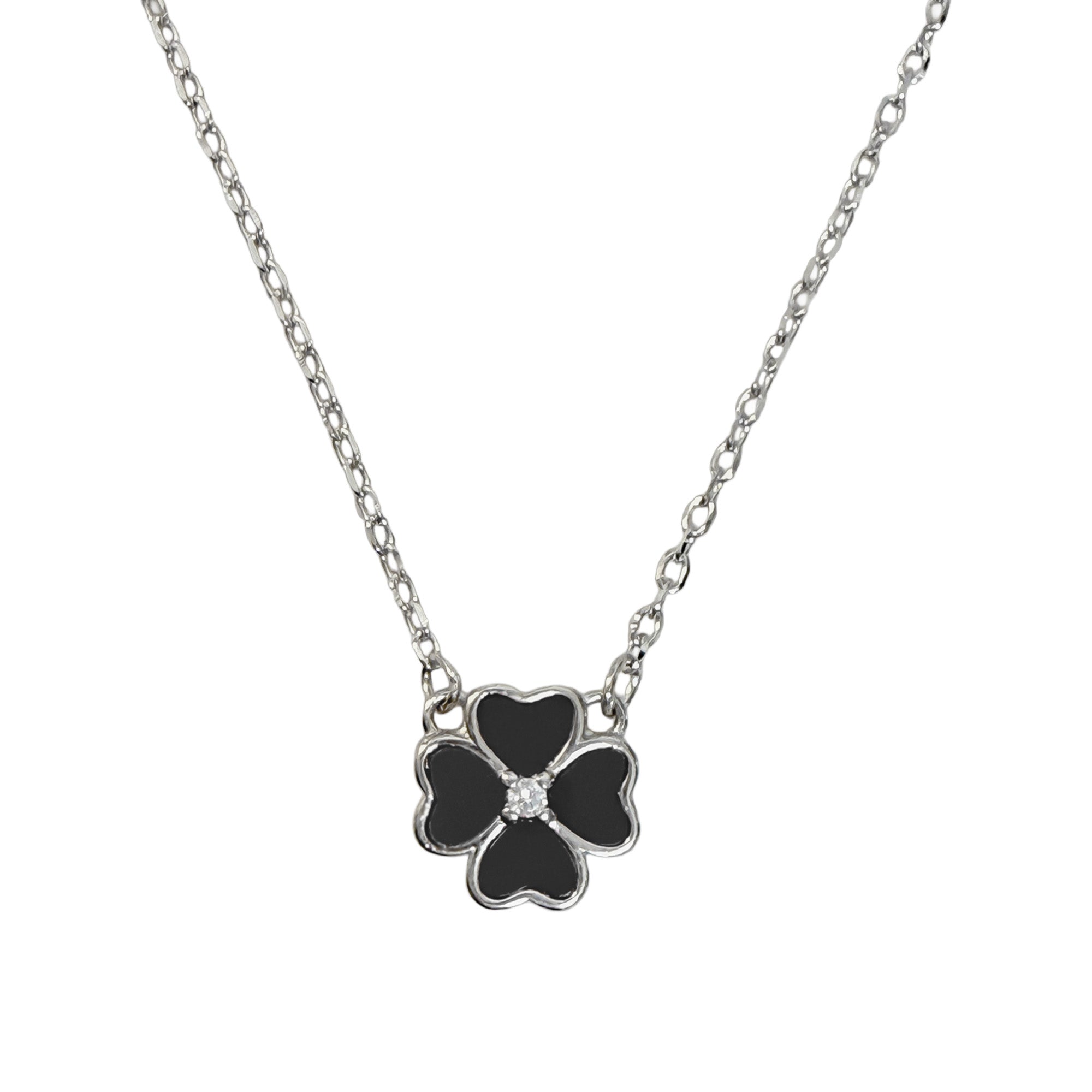 Collar Trebol con Circonia Piedras Naturales Plata .925 con Rodio