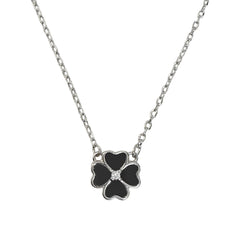 Collar Trebol con Circonia Piedras Naturales Plata .925 con Rodio