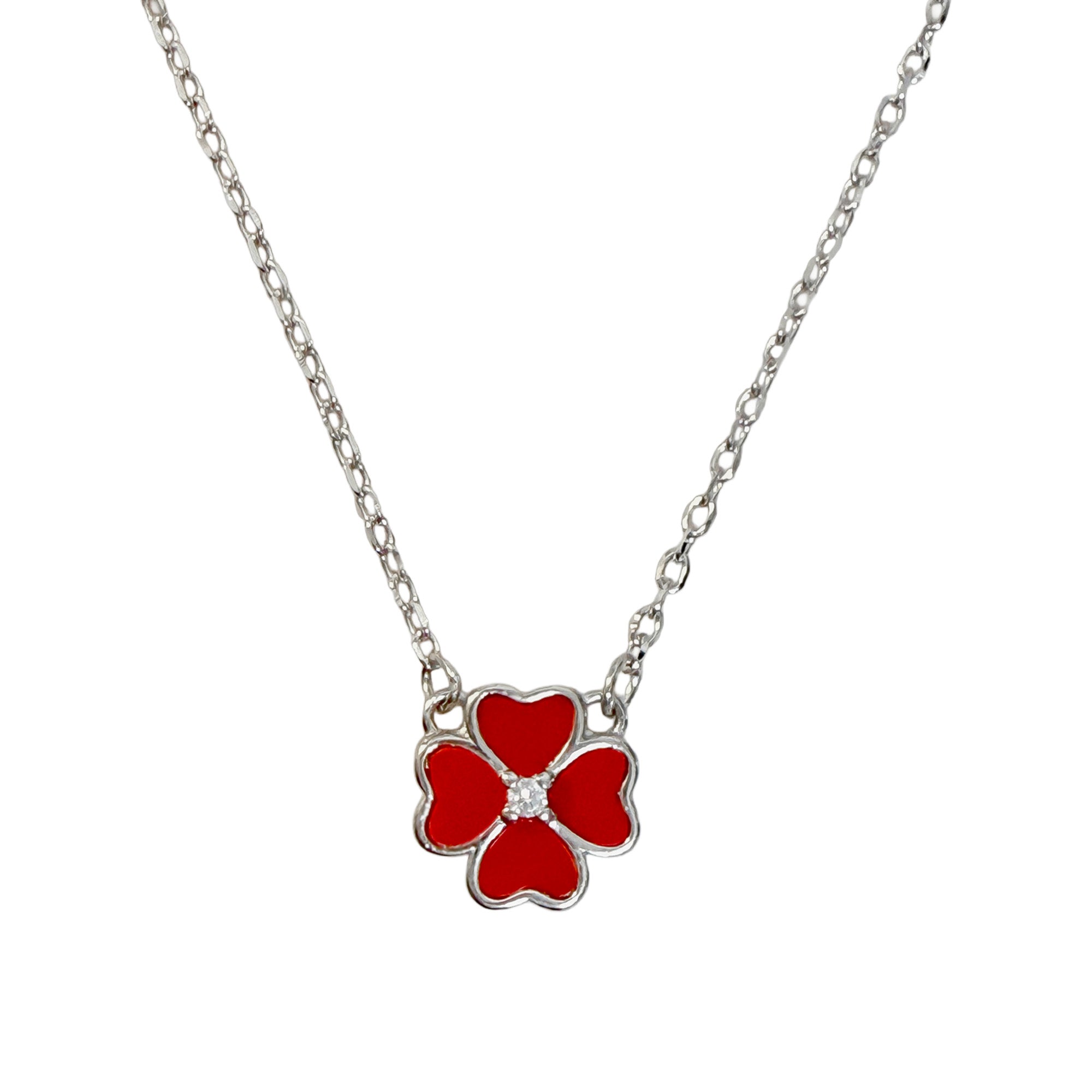 Collar Trebol con Circonia Piedras Naturales Plata .925 con Rodio