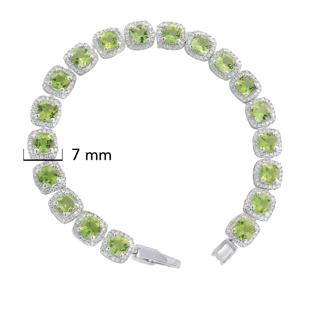 Pulsera Piedras Preciosas Peridoto Cuadrado con Circonias y Broche Plata .925 con Baño de Rodio