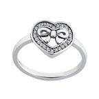 Anillo Inspirado Pan 1.1 Corazón con Moño y Micro Circonias Plata .925