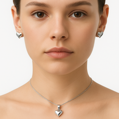 Juego Corazón Bombeado Mediano Plata .925