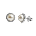 Arete Broquel Perla Cristal con Circonias Plata .925