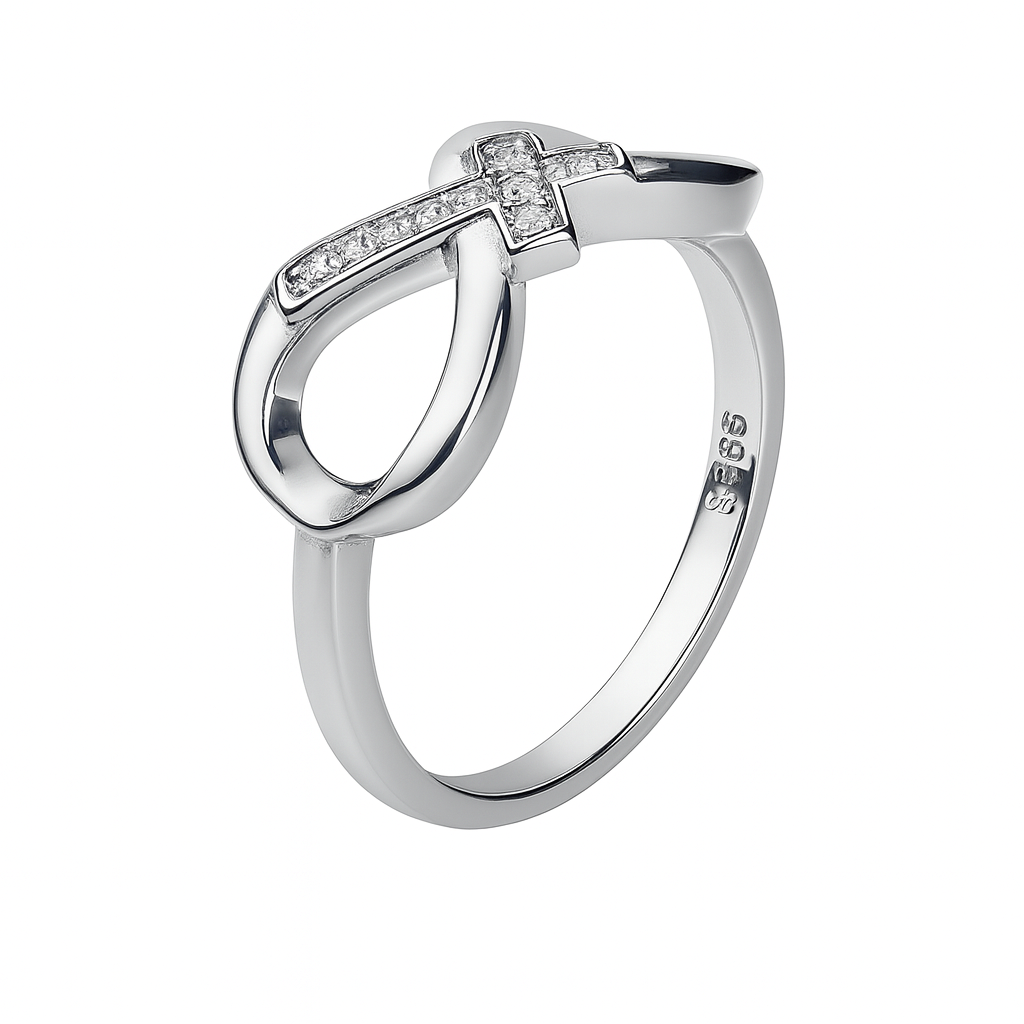 Anillo infinito Cruz con Circonias Plata .925 con Baño de Rodio