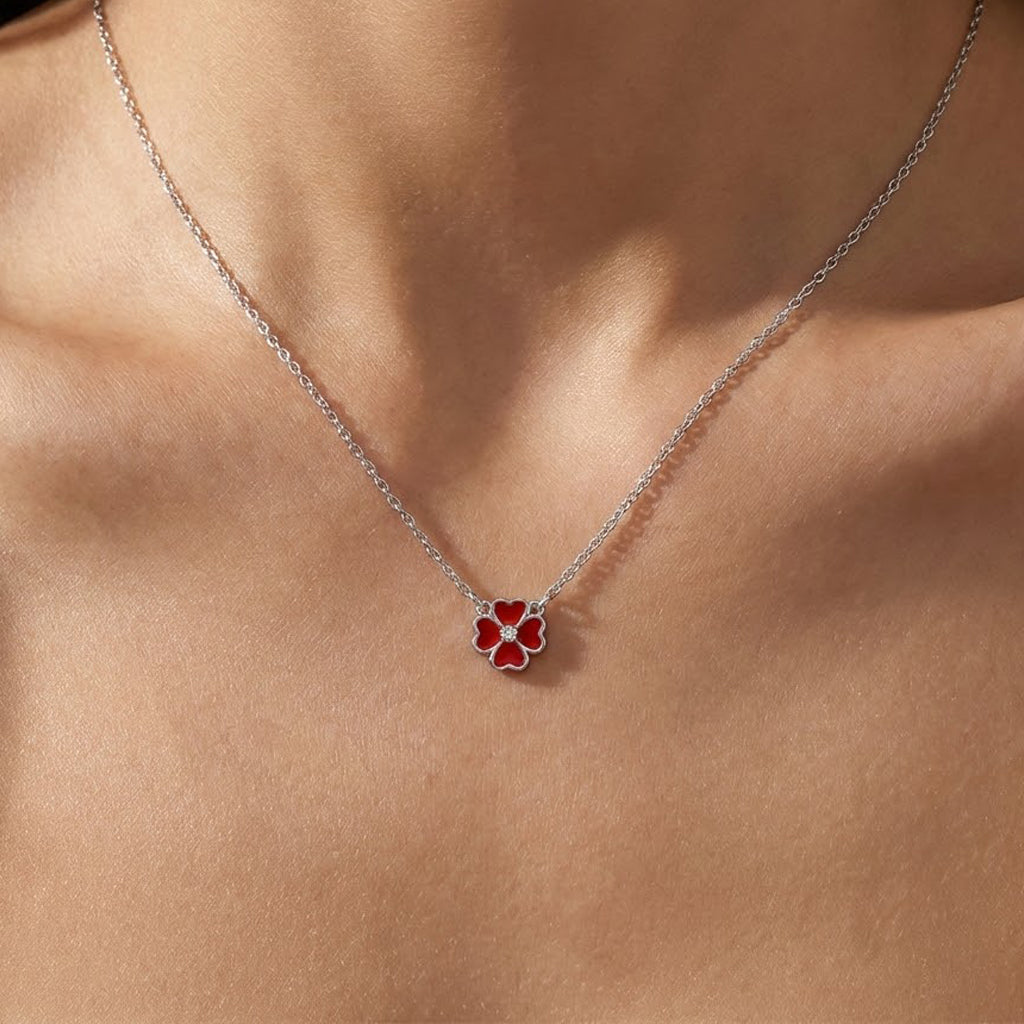 Collar Trebol con Circonia Piedras Naturales Plata .925 con Rodio