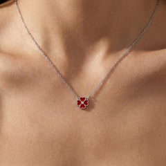 Collar Trebol con Circonia Piedras Naturales Plata .925 con Rodio