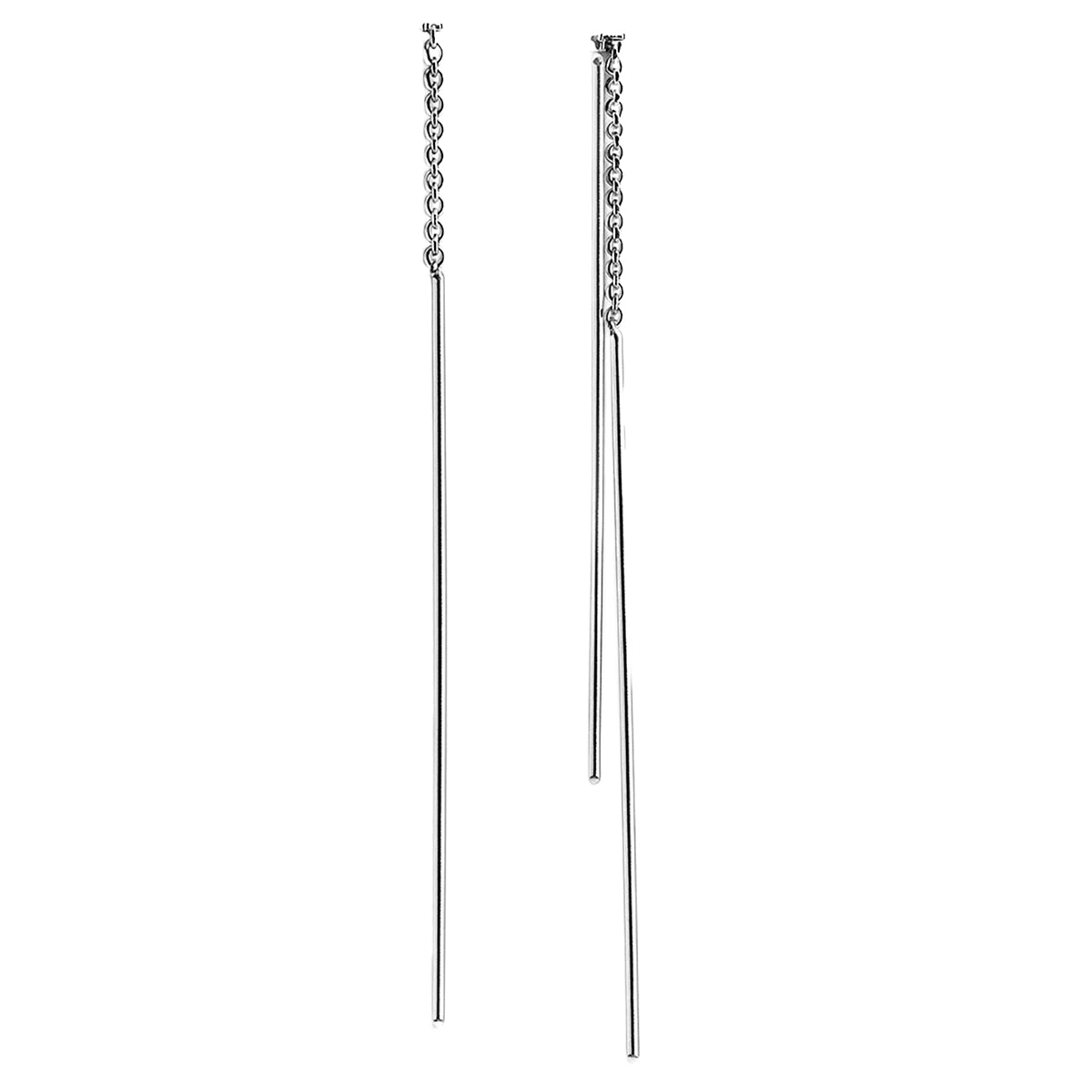 Arete Largo Estilo Violador con Tubitos Lisos Hecho a Mano Ancho Plata .925