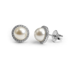 Broquel Perla Cristal con Circonias Plata .925