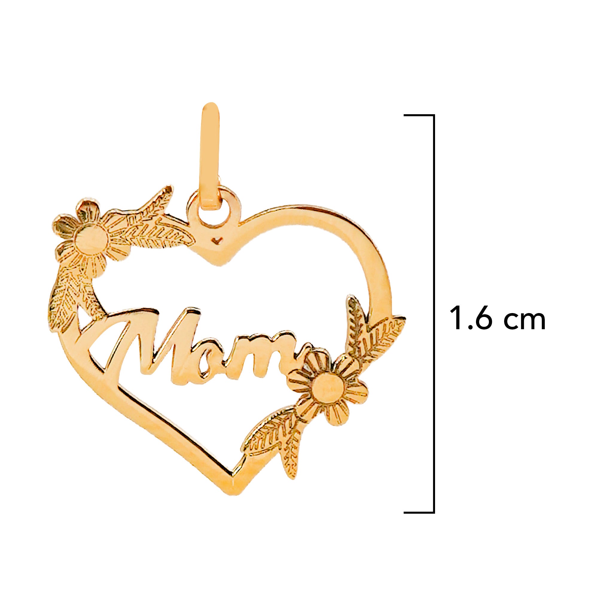 Dije Corazón Mom Flores 1.6 cm, Oro 14K