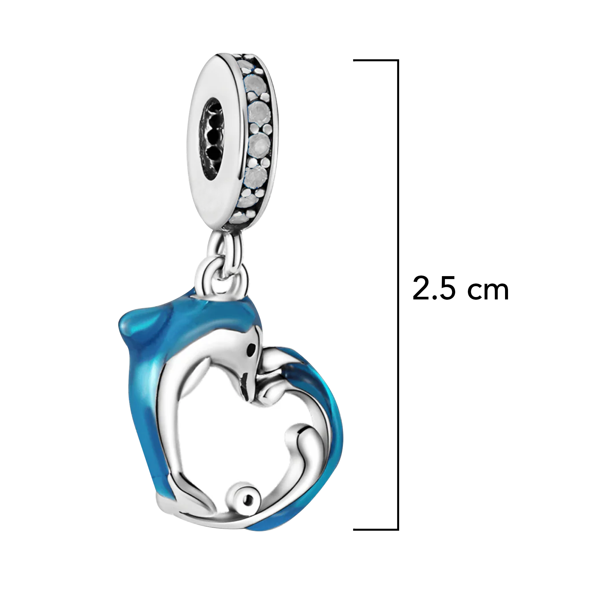 Charm Inspirado Pan 1:1 Corazón Delfin con Micro Circonias Plata .925