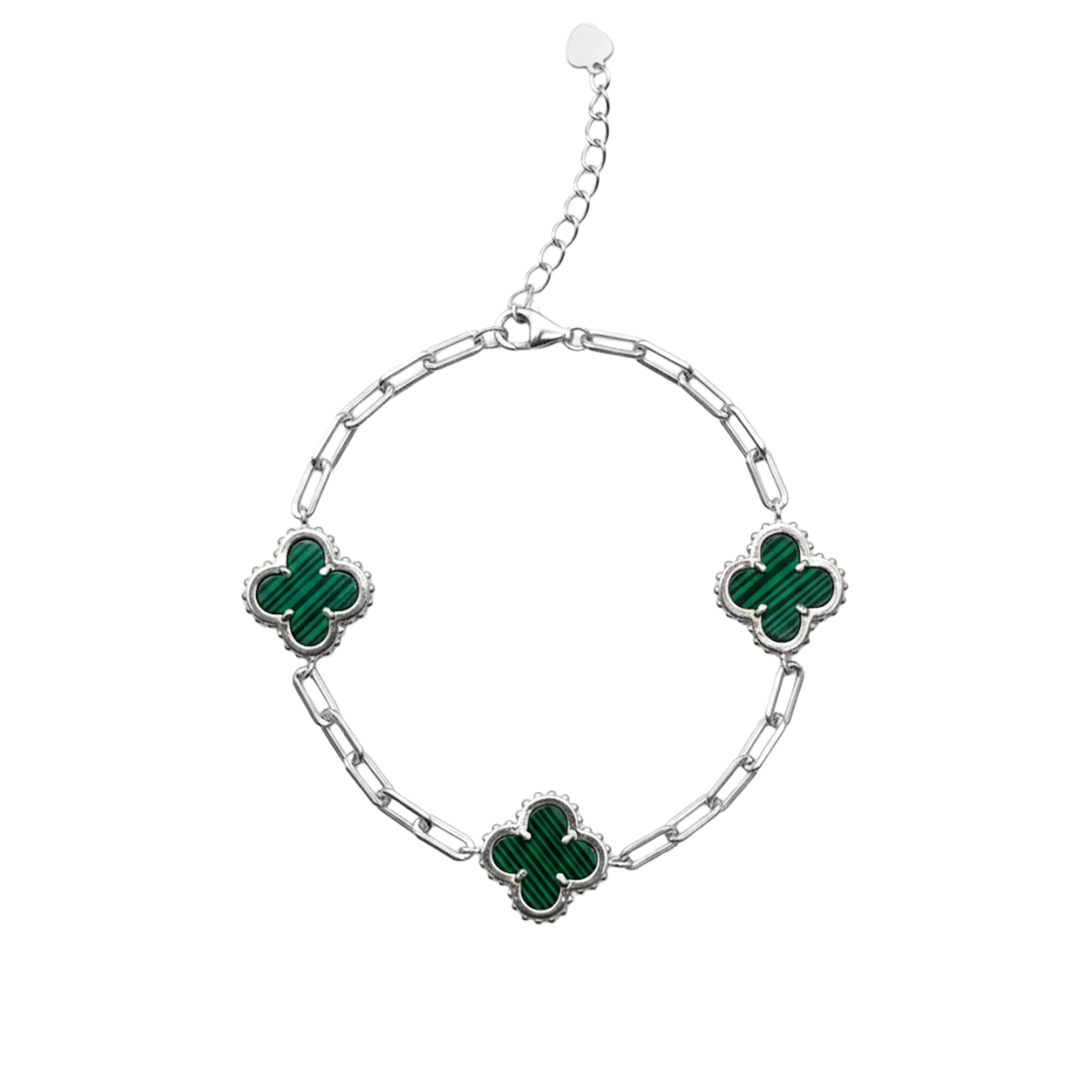 Pulsera Flor Inspirada Van con Cadena Paper y Clip Grande, Plata .925 con Baño de Rodio