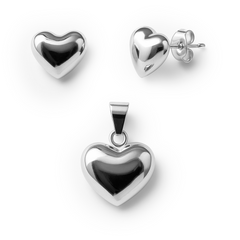 Juego Corazón Bombeado Grande Plata .925