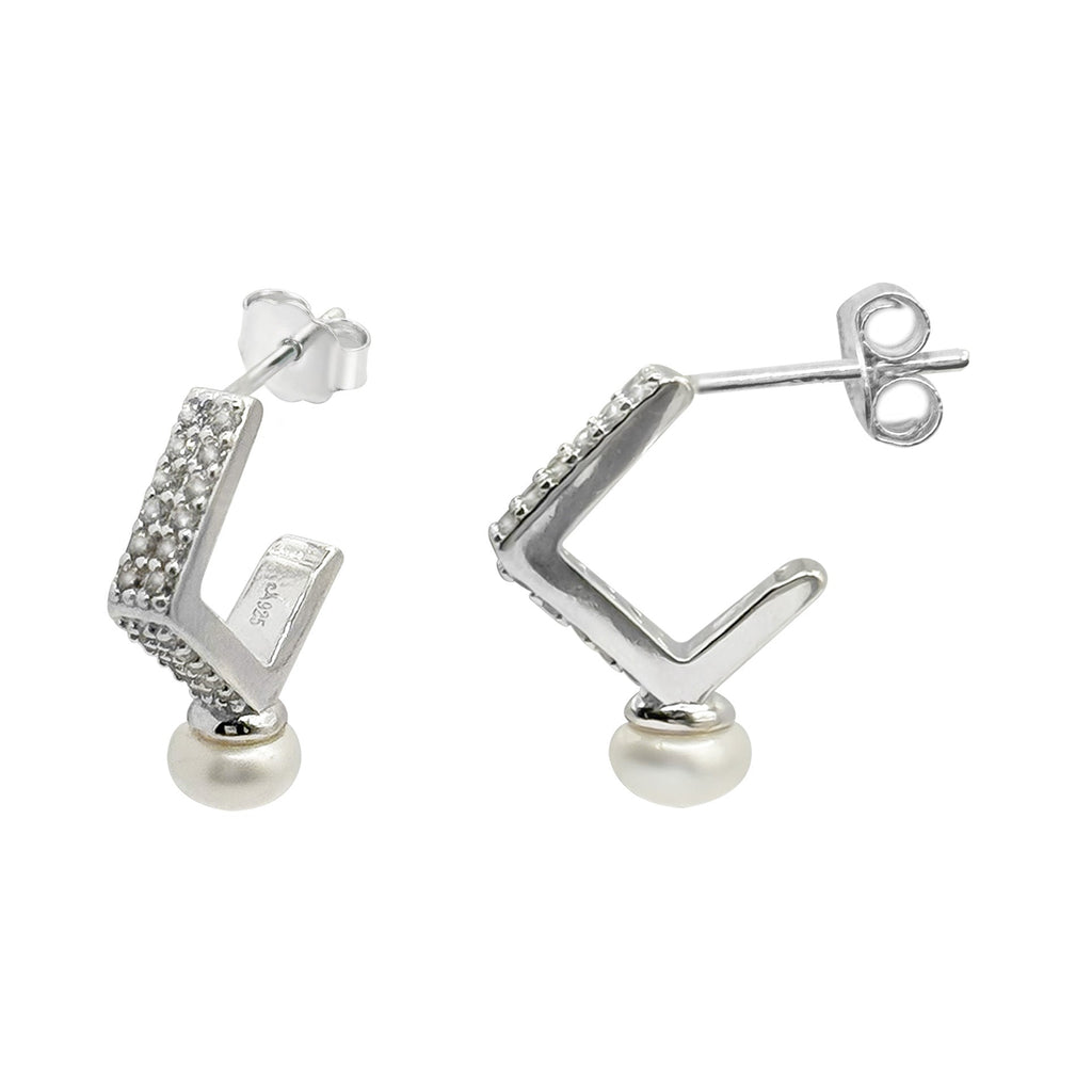 Arracada con Micro Circonias y Perla Natural Plata .925 con Baño de Rodio
