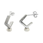 Arracada con Micro Circonias y Perla Natural Plata .925 con Baño de Rodio