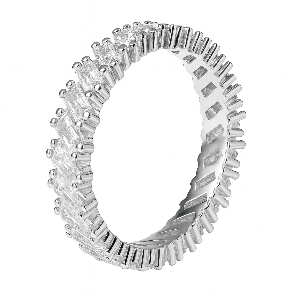 Anillo Churumbela Circonia Baguette Plata .925 con Baño de Rodio