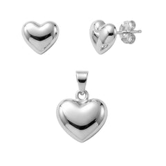 Juego Corazón Bombeado Grande Plata .925