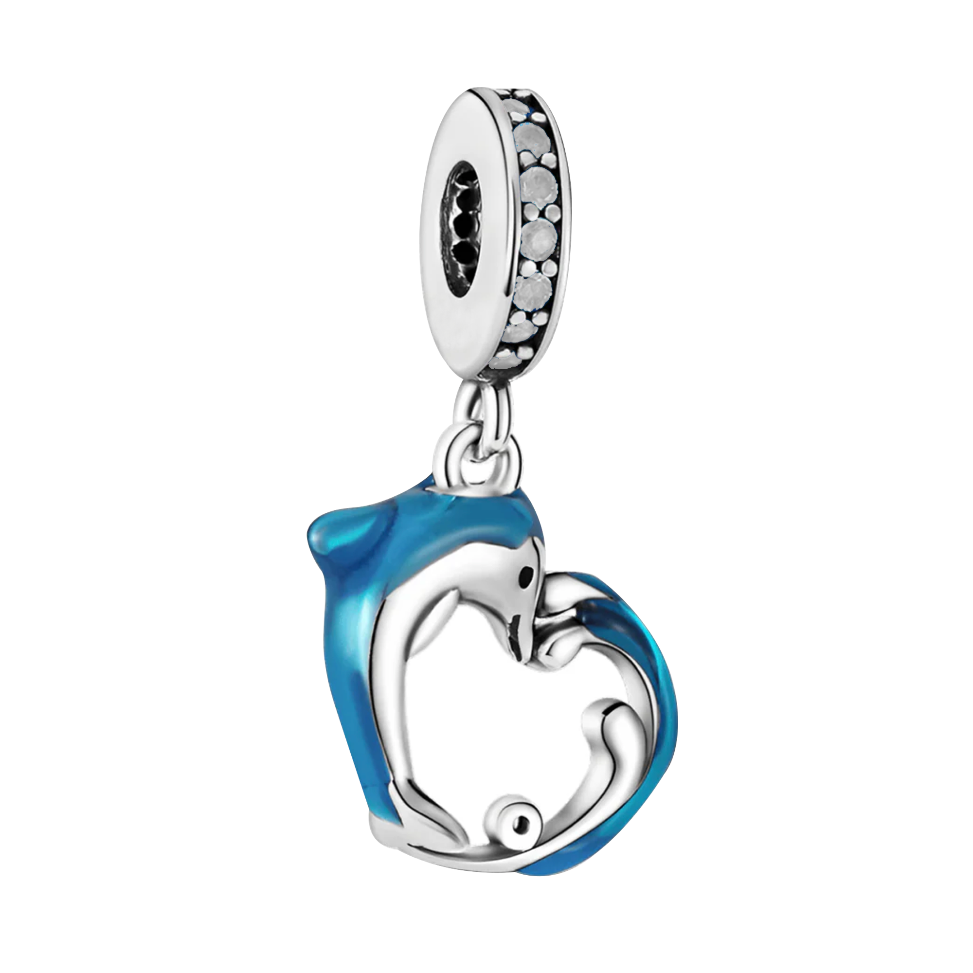 Charm Inspirado Pan 1:1 Corazón Delfin con Micro Circonias Plata .925