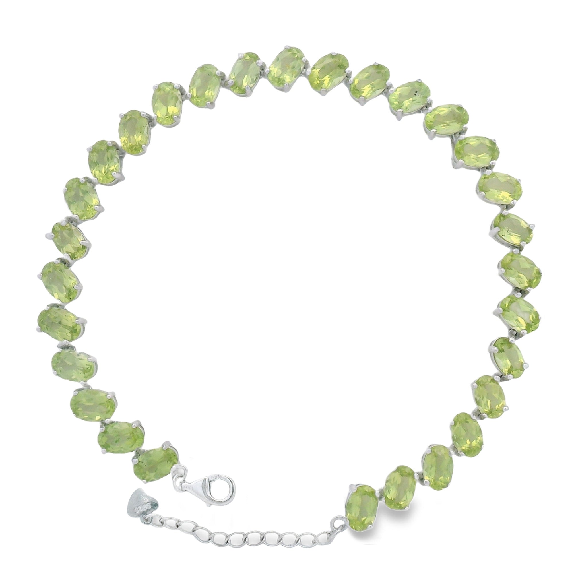 Pulsera Piedras Preciosas Peridoto Óvalo con Extensión Plata .925 con Baño de Rodio