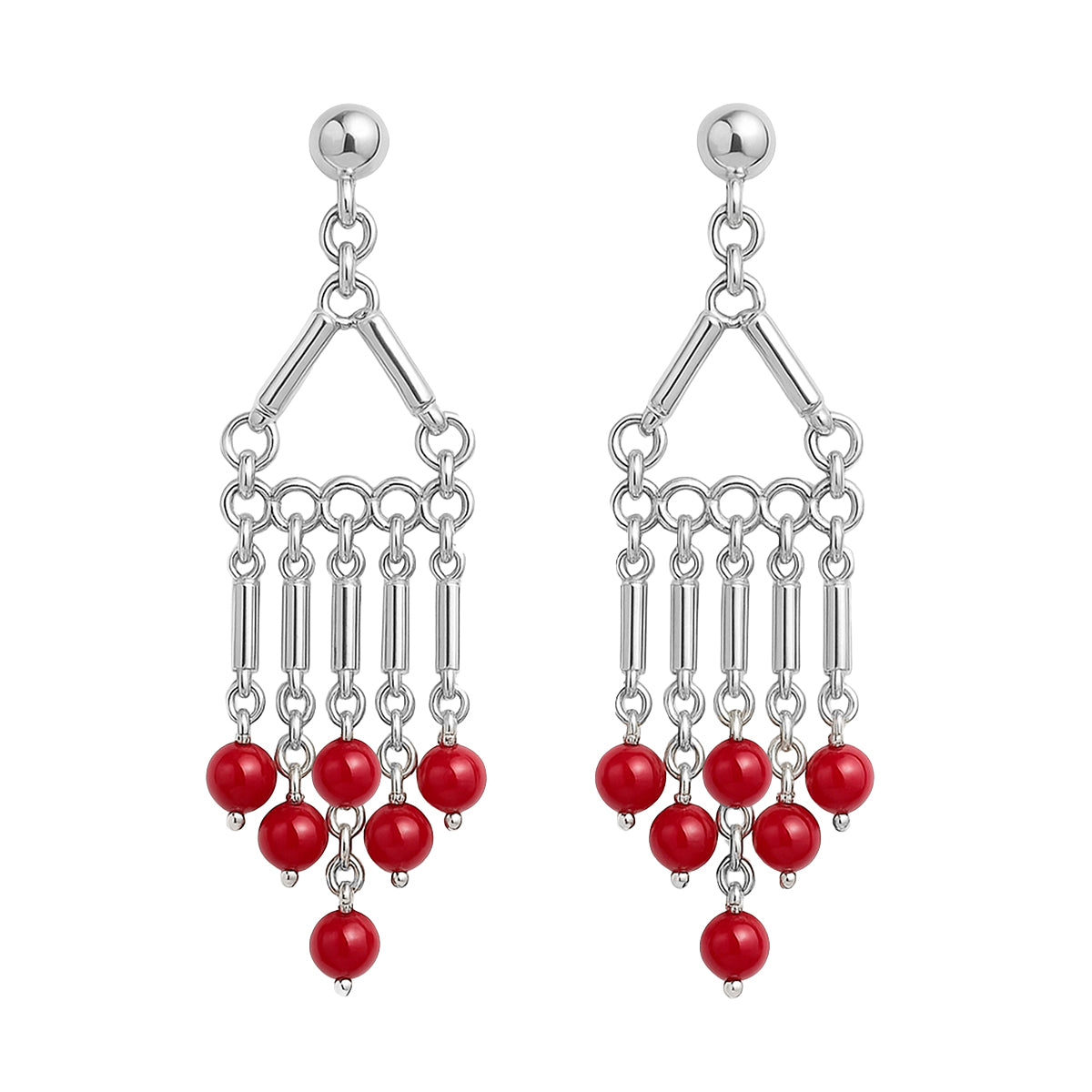 Arete Largo Estilo Candelabro con Piedras Naturales Hecho a Mano Plata .925