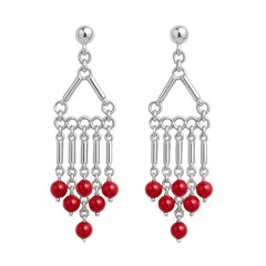 Arete Largo Estilo Candelabro con Piedras Naturales Hecho a Mano Plata .925