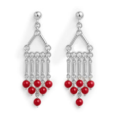 Arete Largo Estilo Candelabro con Piedras Naturales Hecho a Mano Plata .925