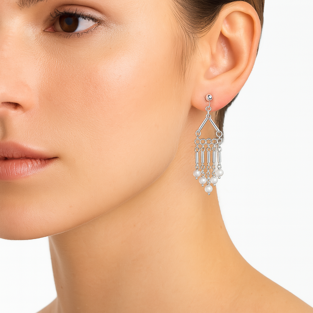 Arete Largo Estilo Candelabro con Piedras Naturales Hecho a Mano Plata .925
