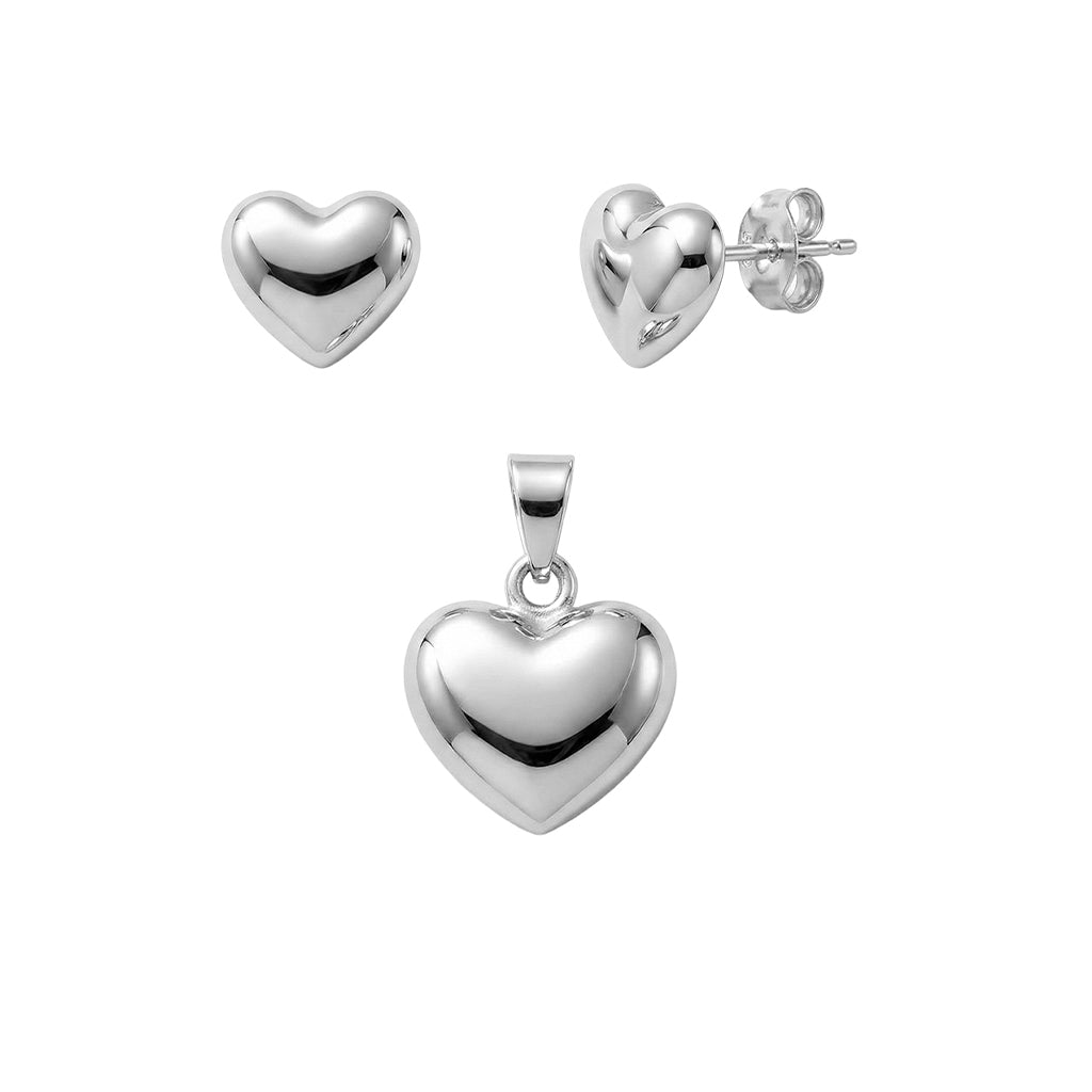 Juego Corazón Bombeado Chico Plata .925