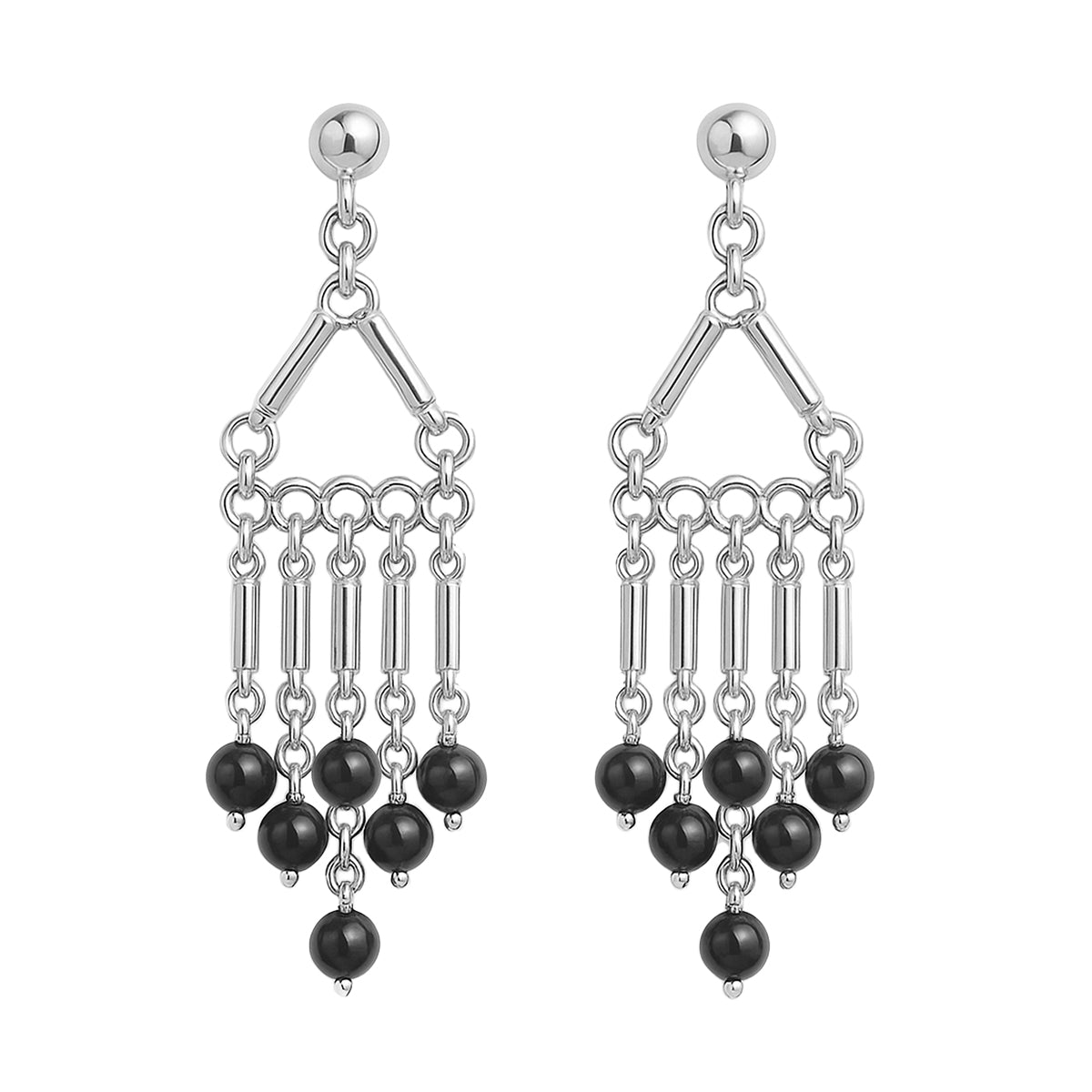 Arete Largo Estilo Candelabro con Piedras Naturales Hecho a Mano Plata .925