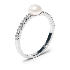 Anillo Perla Natural y Micro Circonias Plata .925 con Rodio