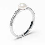 Anillo Perla Natural y Micro Circonias Plata .925 con Baño de Rodio