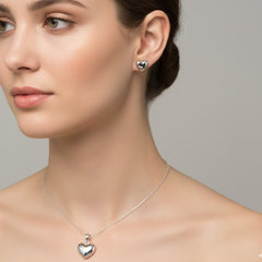 Juego Corazón Bombeado Chico Plata .925