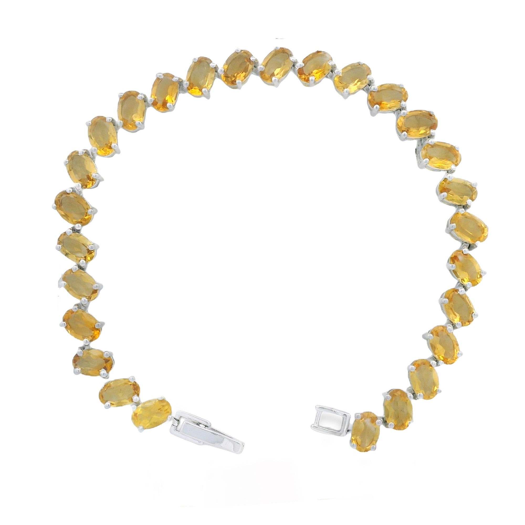 Pulsera Piedras Preciosas Citrino con Broche Plata .925 con Baño de Rodio