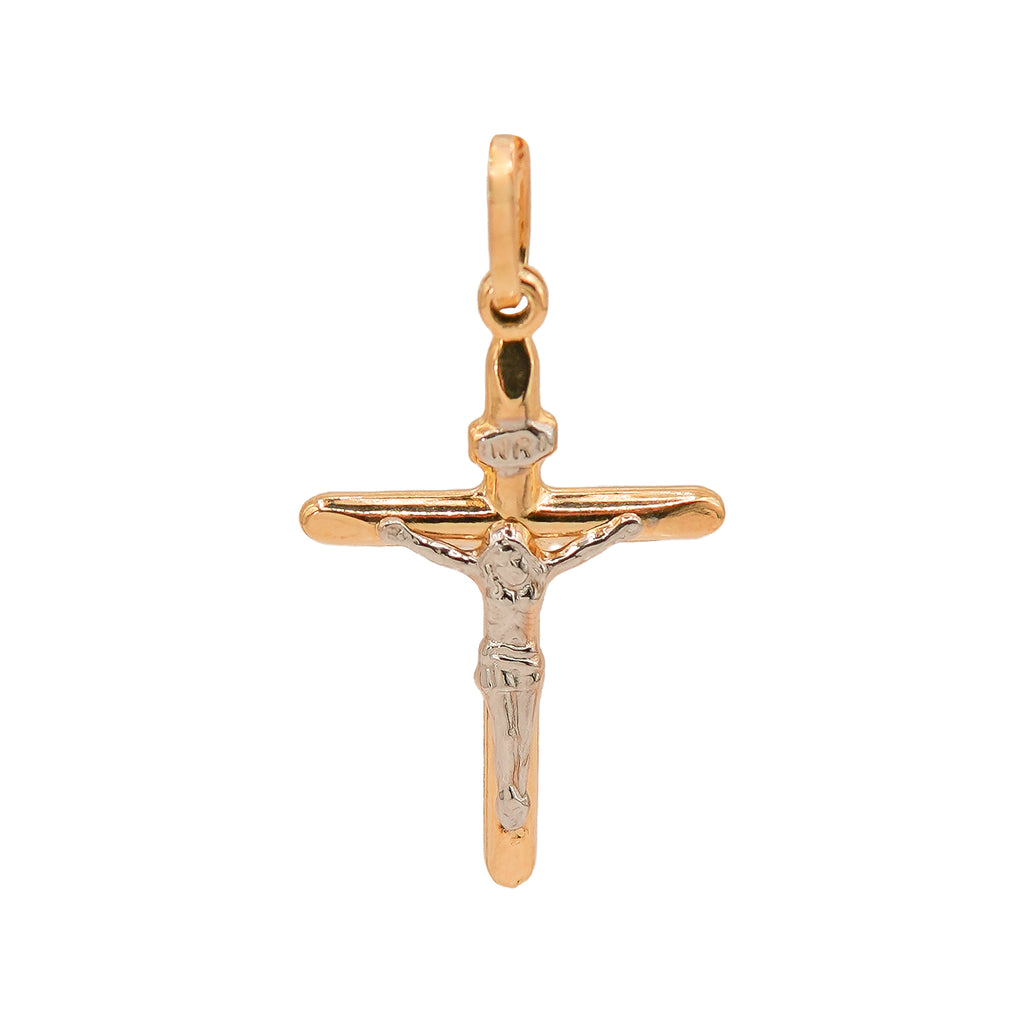 Dije Crucifijo Oro Blanco y Dorado 14K