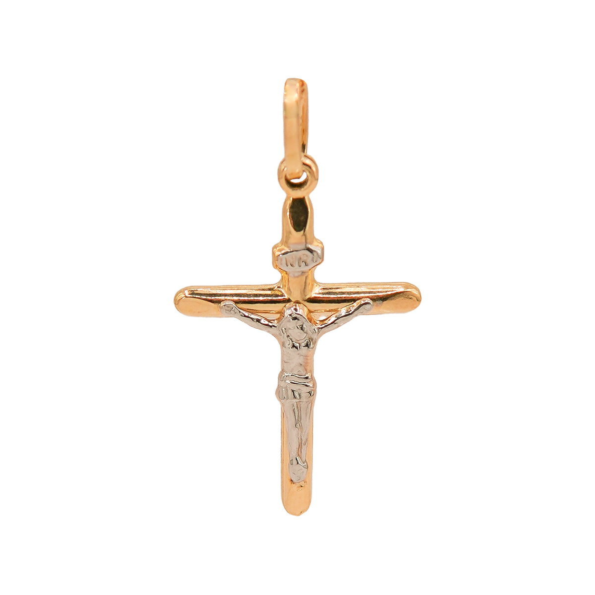 Dije Crucifijo Oro Blanco y Dorado 14K