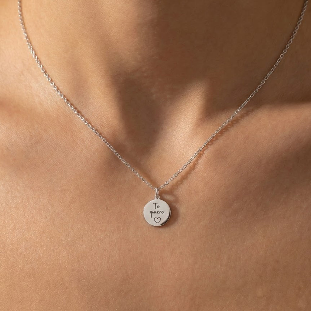Collar Dije Grabado Te Quiero con Cadena Cubana Plata .925