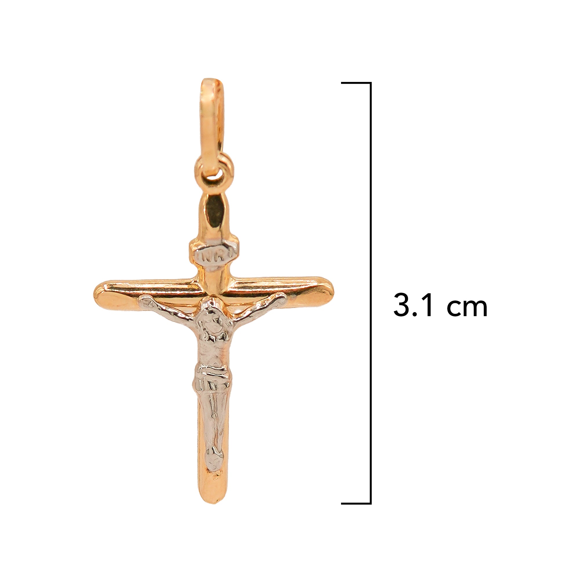 Dije Crucifijo Oro Blanco y Dorado 14K