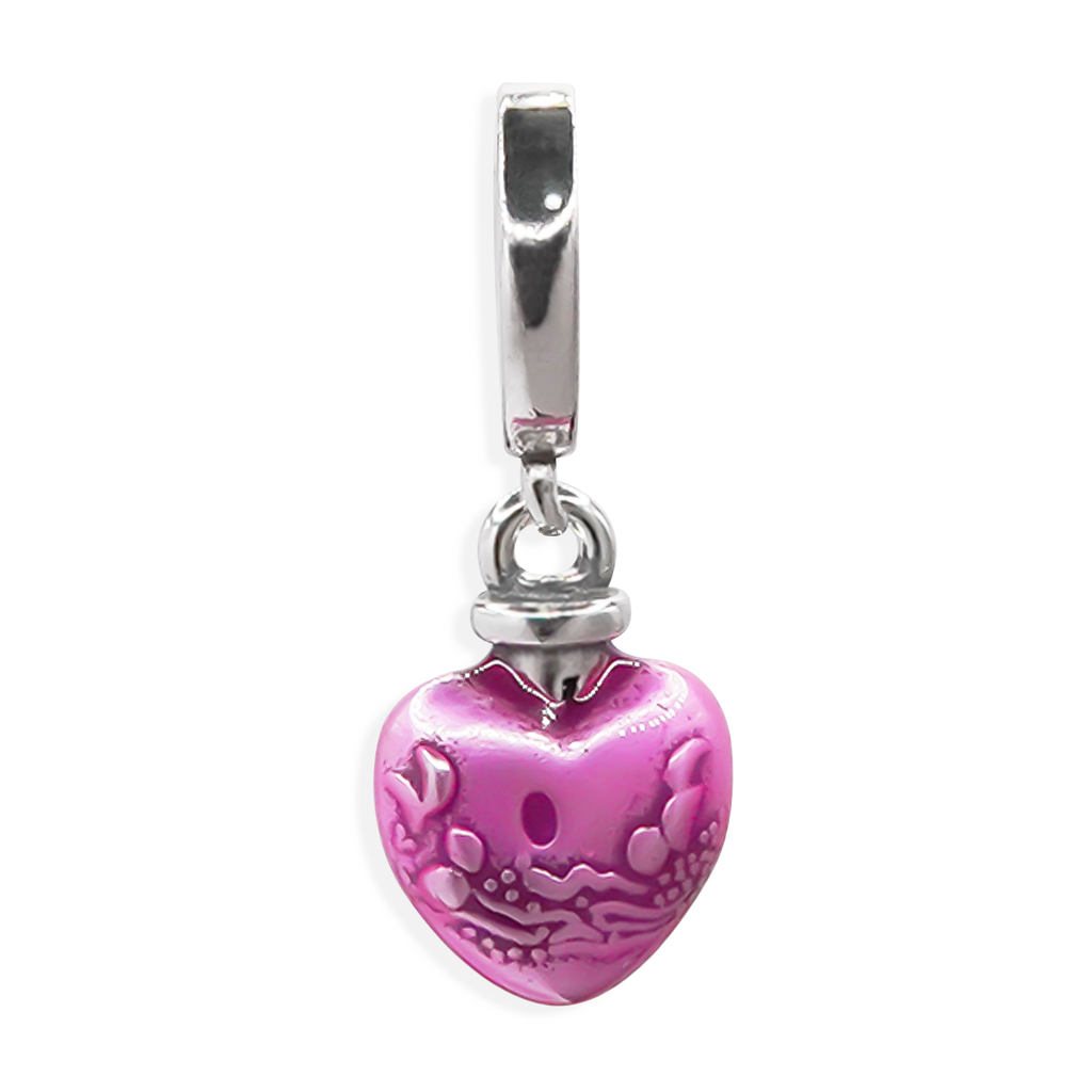 Charm Inspirado Pan 1:1 Corazón Rosa Bombeado Plata .925
