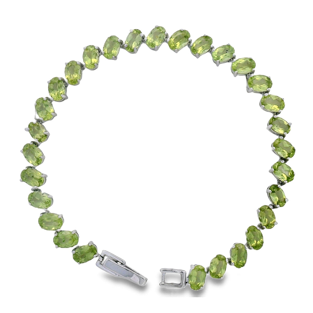 Pulsera Piedras Preciosas Peridoto con Baño de Rodio Plata .925