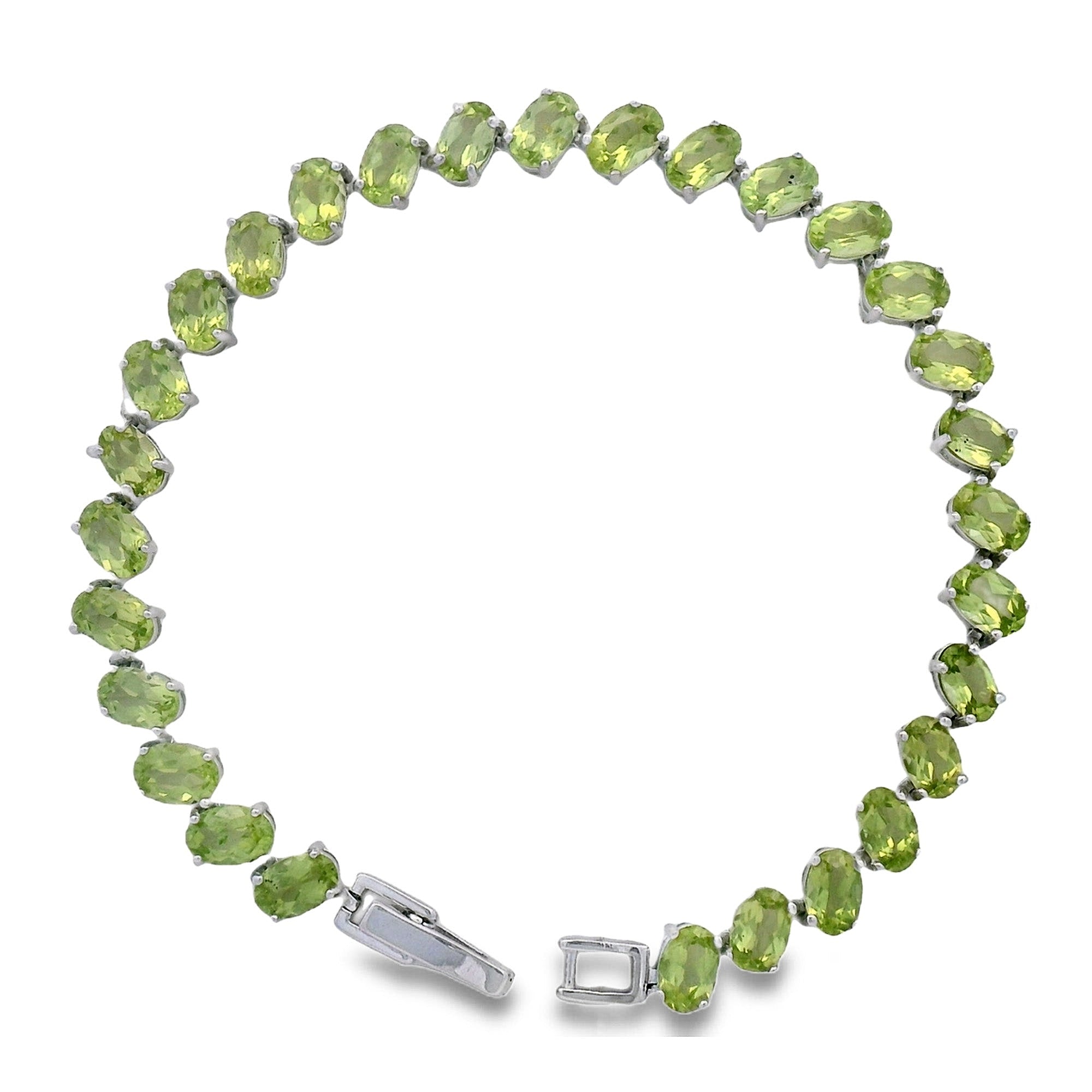Pulsera Piedras Preciosas Peridoto con Baño de Rodio Plata .925