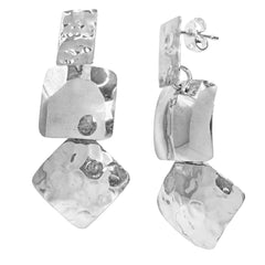 Arete Geometrico Largo Estilo Martillado y Liso Hecho a Mano Plata .925