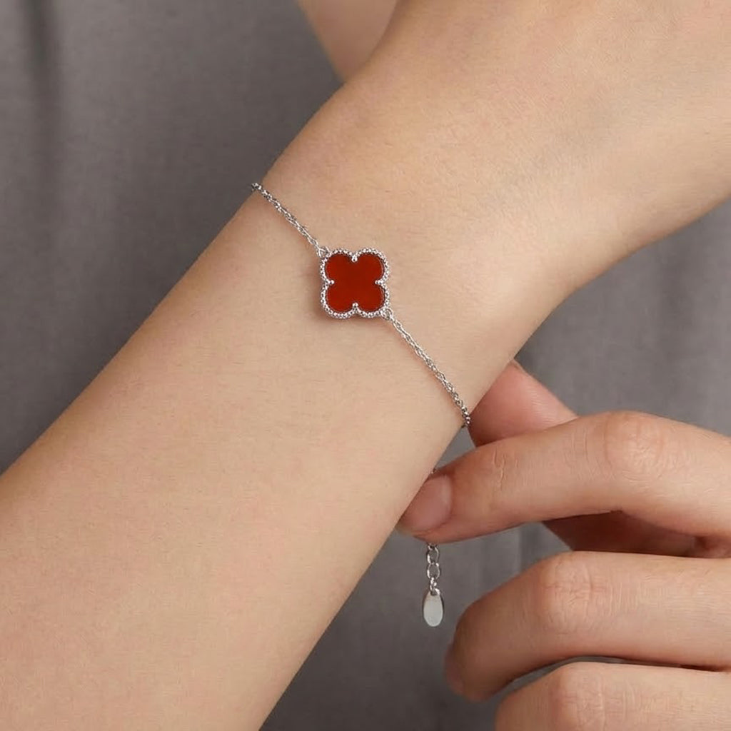 Pulsera Flor Inspirada Van C Piedras Naturales Plata .925 con Rodio