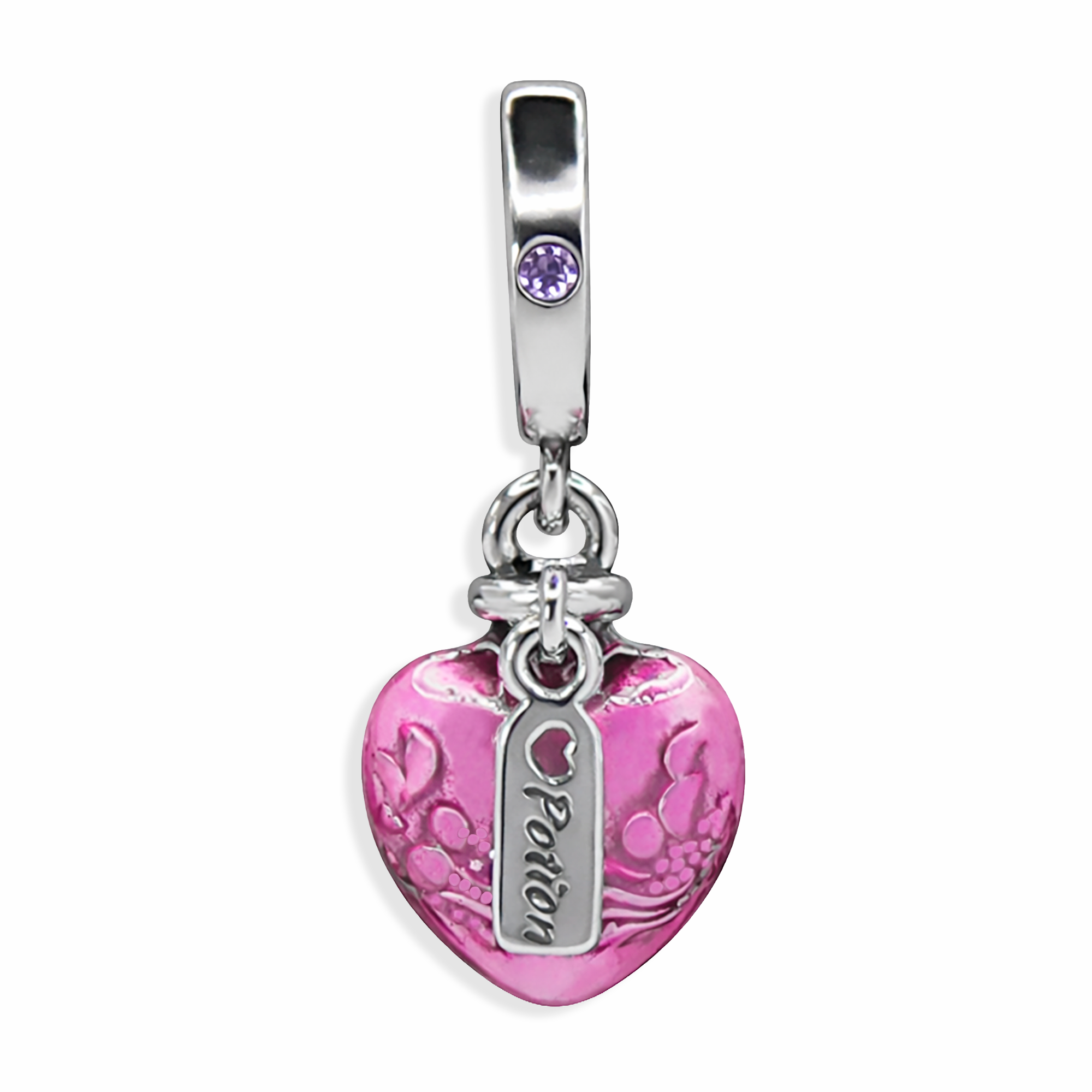 Charm Inspirado Pan 1:1 Corazón Rosa Bombeado Plata .925