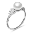 Anillo Perla Natural y Circonias Baguette Plata .925 con Baño de Rodio