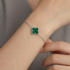 Pulsera Flor Inspirada Van C Piedras Naturales Plata .925 con Rodio