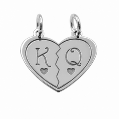 Dije Duo Corazón Partido con Iniciales K & Q Plata .925