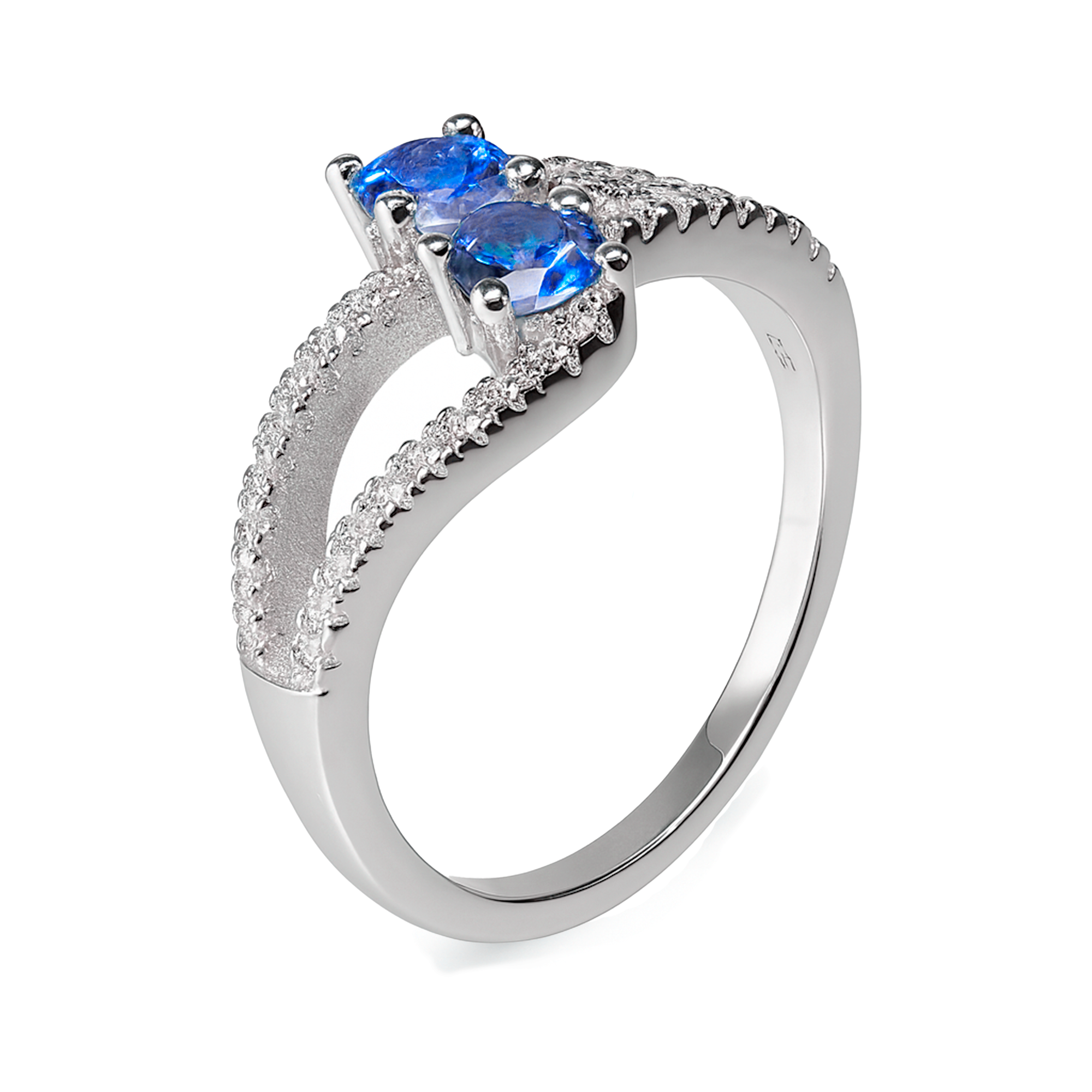 Anillo Doble Circonia con Multi Circonias Plata .925 con Baño de Rodio